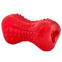 The Rogz Yumz is a robust chew toy that comes in a range of sizes and colours. Its bone shape has profiled surfaces to promote gum massage. Both ends of the chew toy have openings into which small treats can be placed for extra fun and enjoyment as your dog works to extract the treat.