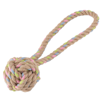 The Hemp Rope Ball is a toy made of natural hemp and recycled cotton. It is hardwearing and the fibres may help clean teeth whilst playing. The loop handle is suitable for throwing the toy and for tug of war games. Supervise your pet whilst playing and always replace worn or damaged toys.
