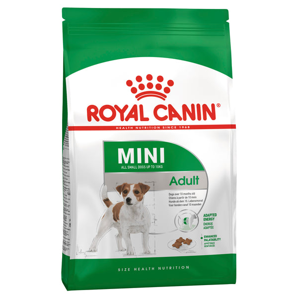 Royal Canin Mini Adult is suitable for small dogs up to 10kg over 10 months old.