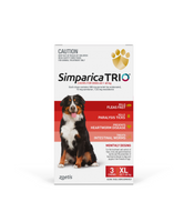 Simparica Trio Chews for extra large dogs 40.1-60kgs 3 pack (3 months protection) - provides protection against fleas, ticks, heartworm, roundworm, hookworm and whipworm